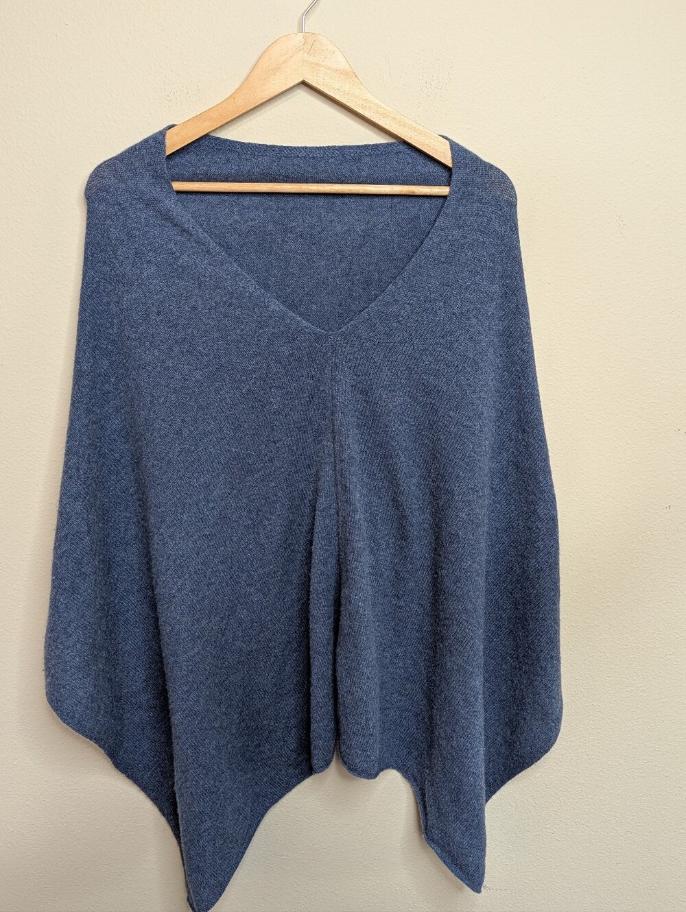 Mercantile Portland 100% Cashmere Poncho Cape V-Neck Steel Blue